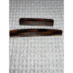 KARINA Switzerland Vintage Set Of 2 Hair Comb Tortoise Brown Wide / Fine Tooth